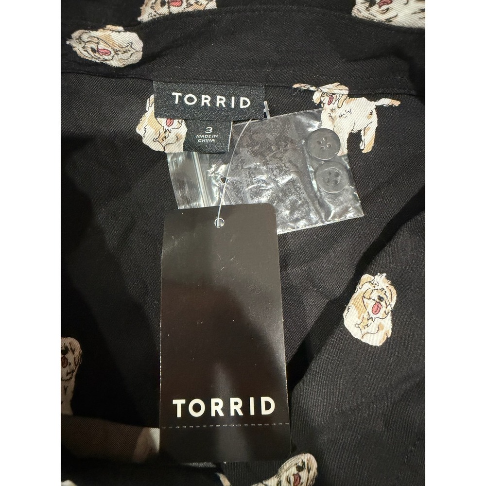 NWT Torrid Black Dog Print Women's Button Down Long Sleeve Blouse Shirt Size 3 - Picture 4 of 6